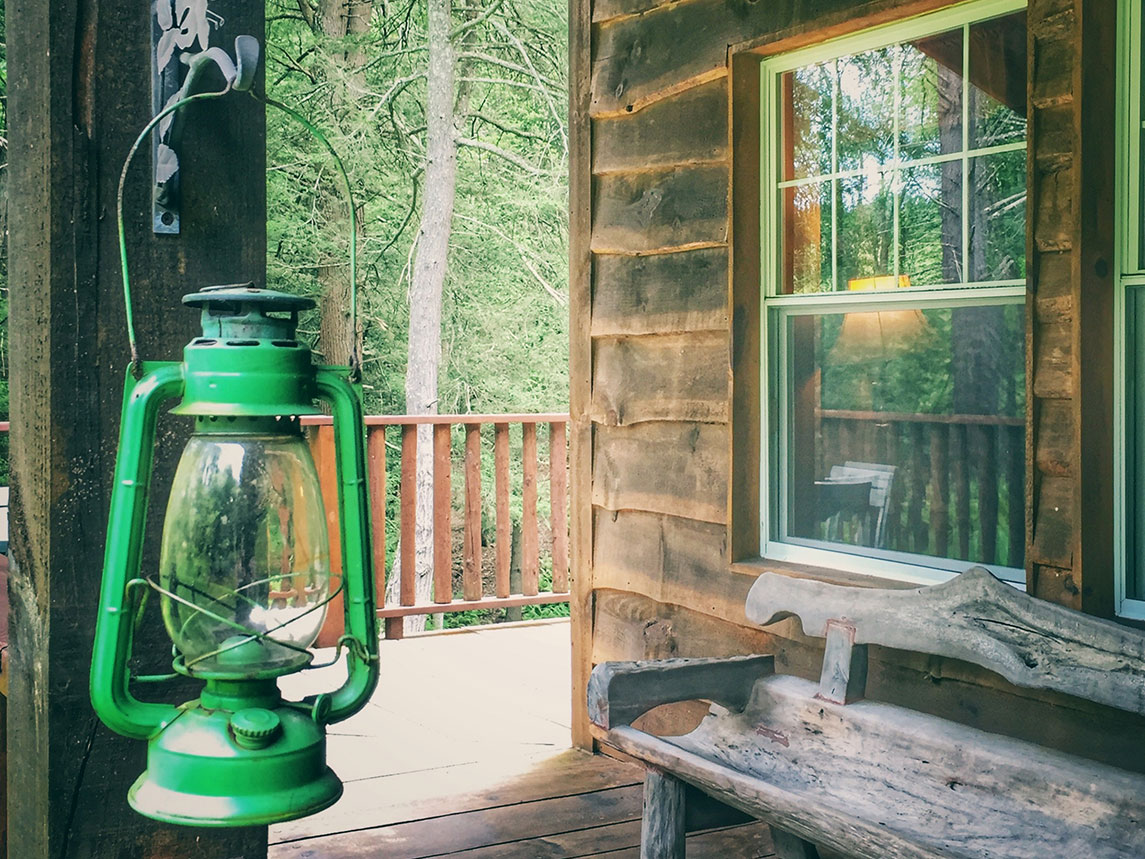Brook Cabin has gorgeous details, such as this lovely lantern.